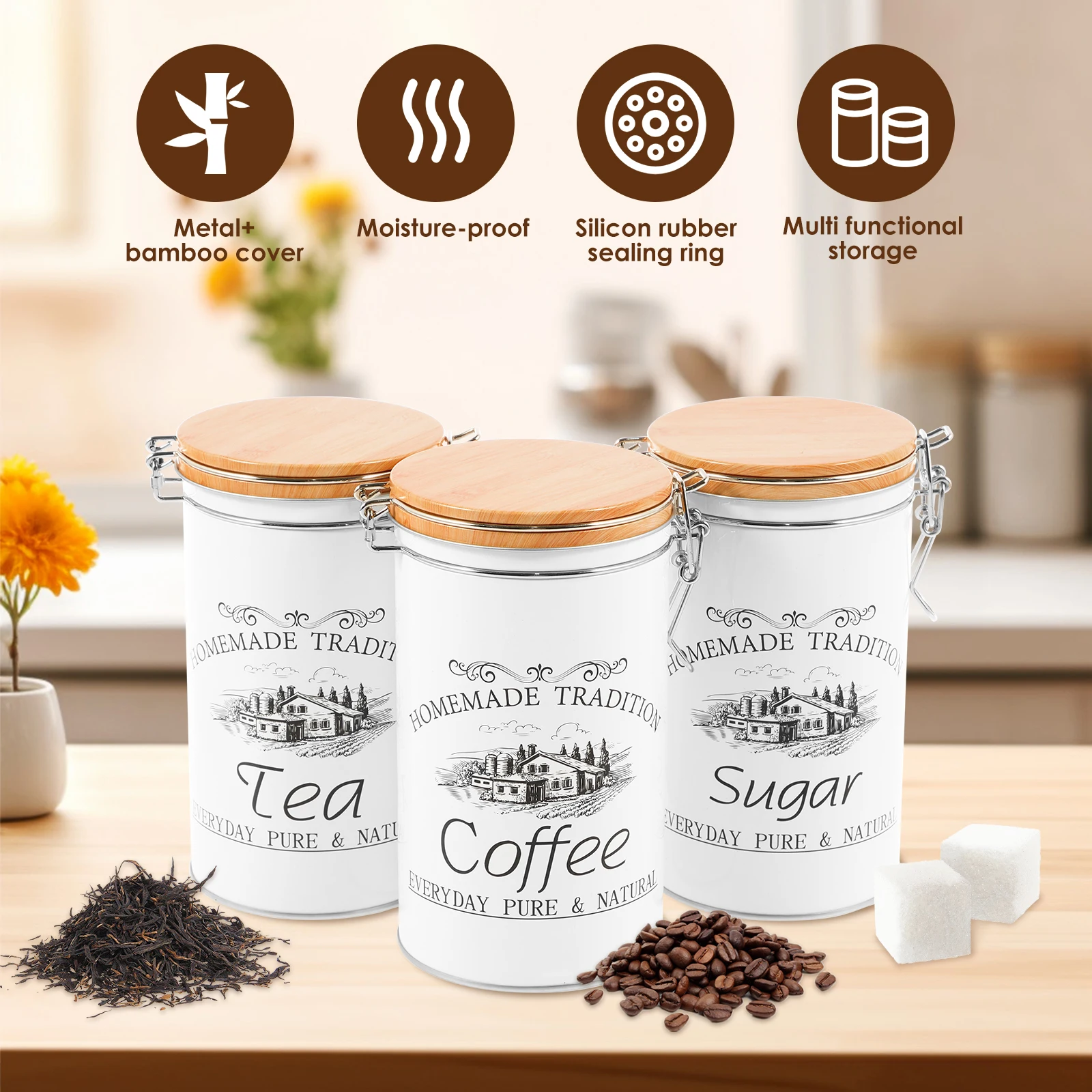 3 pz/set tè caffè contenitori  - Food Storage Kitchen Container Set recensione e prezzo